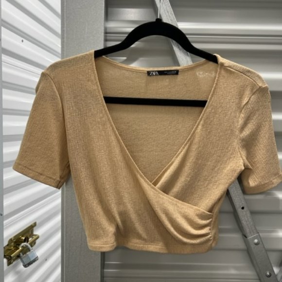Zara Blush-Tone Wrap Crop Top - Picture 1 of 2